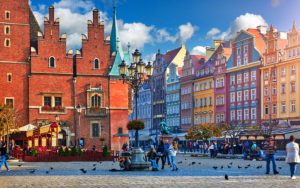 Historische centrum en het marktplein in Wroclaw Polen